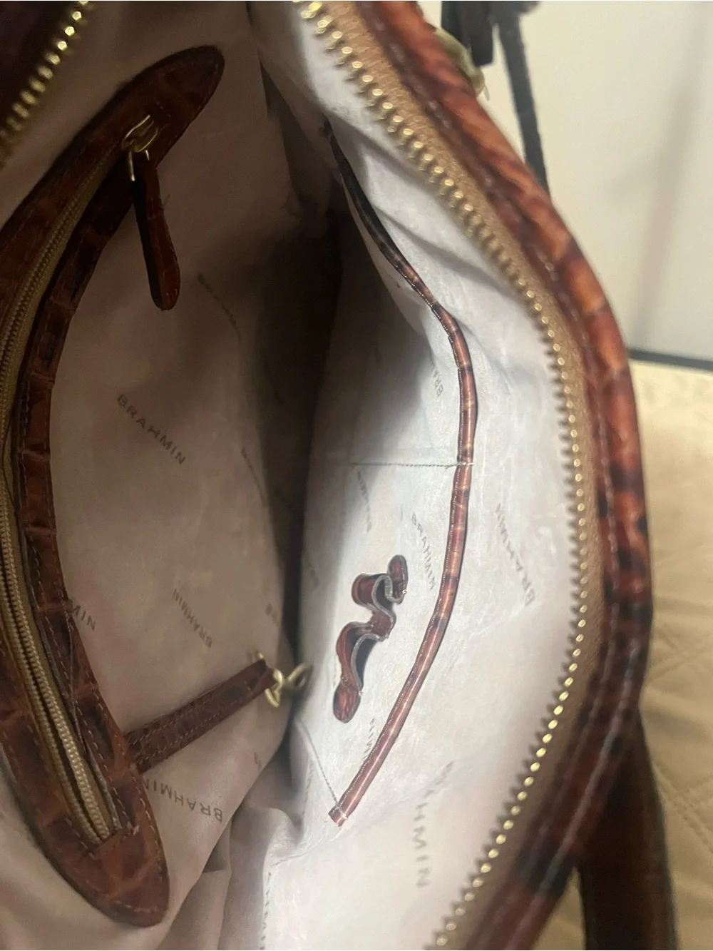 Brahmin Katie Pecan Melbourne Croc-Embossed Leather Crossbody Bag